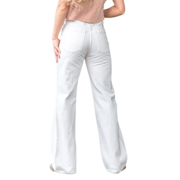 KANCAN Penelope 90s High Rise Button Fly Flare White Distressed Denim Jeans - Picture 2 of 10